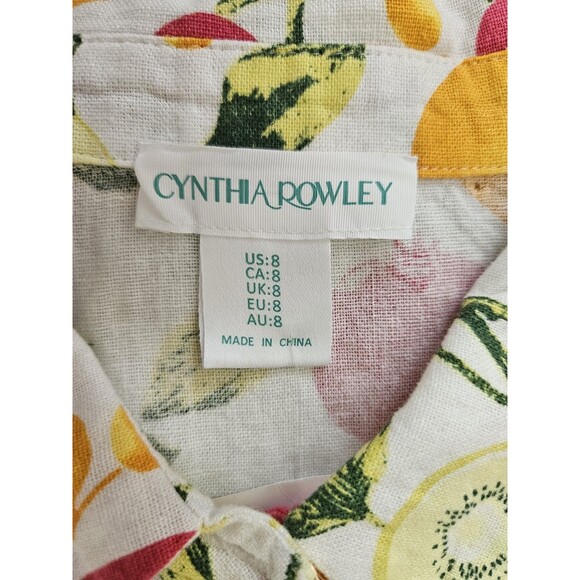 Cynthia Rowley Tropical Fruit Fit & Flare Button Dress Sz 8 Linen & Viscose - Picture 8 of 9